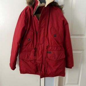 Abercrombie & Fitch Red and Tan Sherpa-Lined Jacket